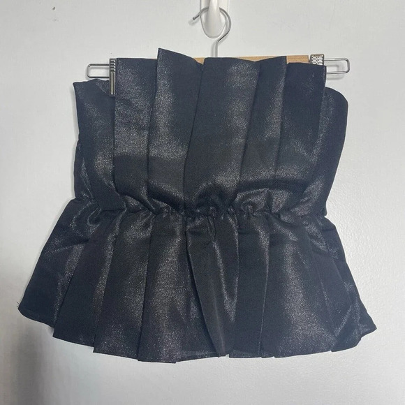 Anna Grace black pleated metallic strapless dress top size small ruffle bodice - Picture 3 of 9